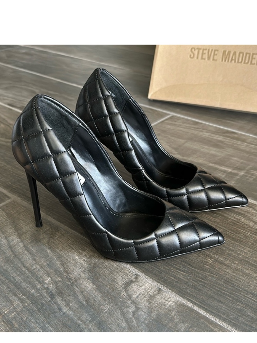 NEW STEVE MADDEN Vala Pointed Toe Quilted Stiletto Heels, Black US8.5